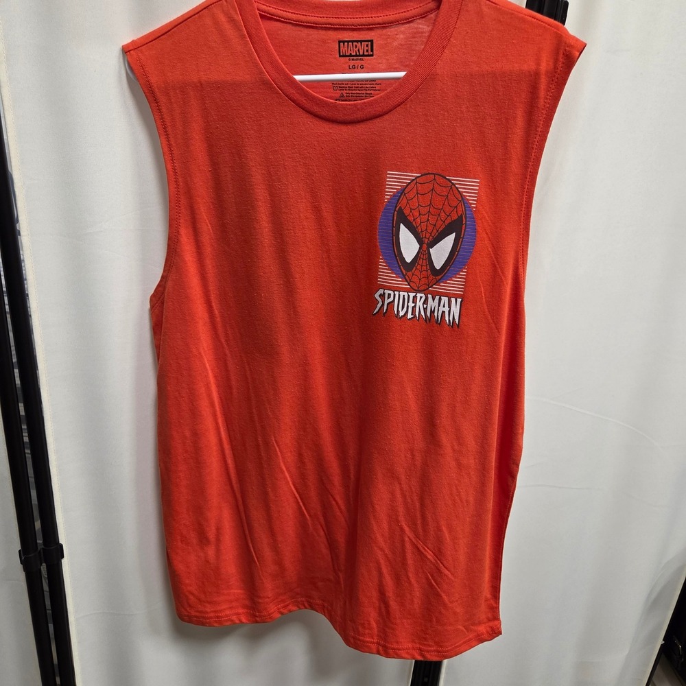 Marvel Spider-Man Mens Orange Graphic Muscle Tank Top Sleeveless Shirt Large